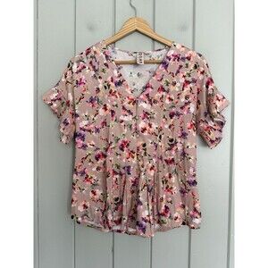 Dolan Left Coast Mitzi Top XS Floral Button Front V-Neck Pleated Blouse